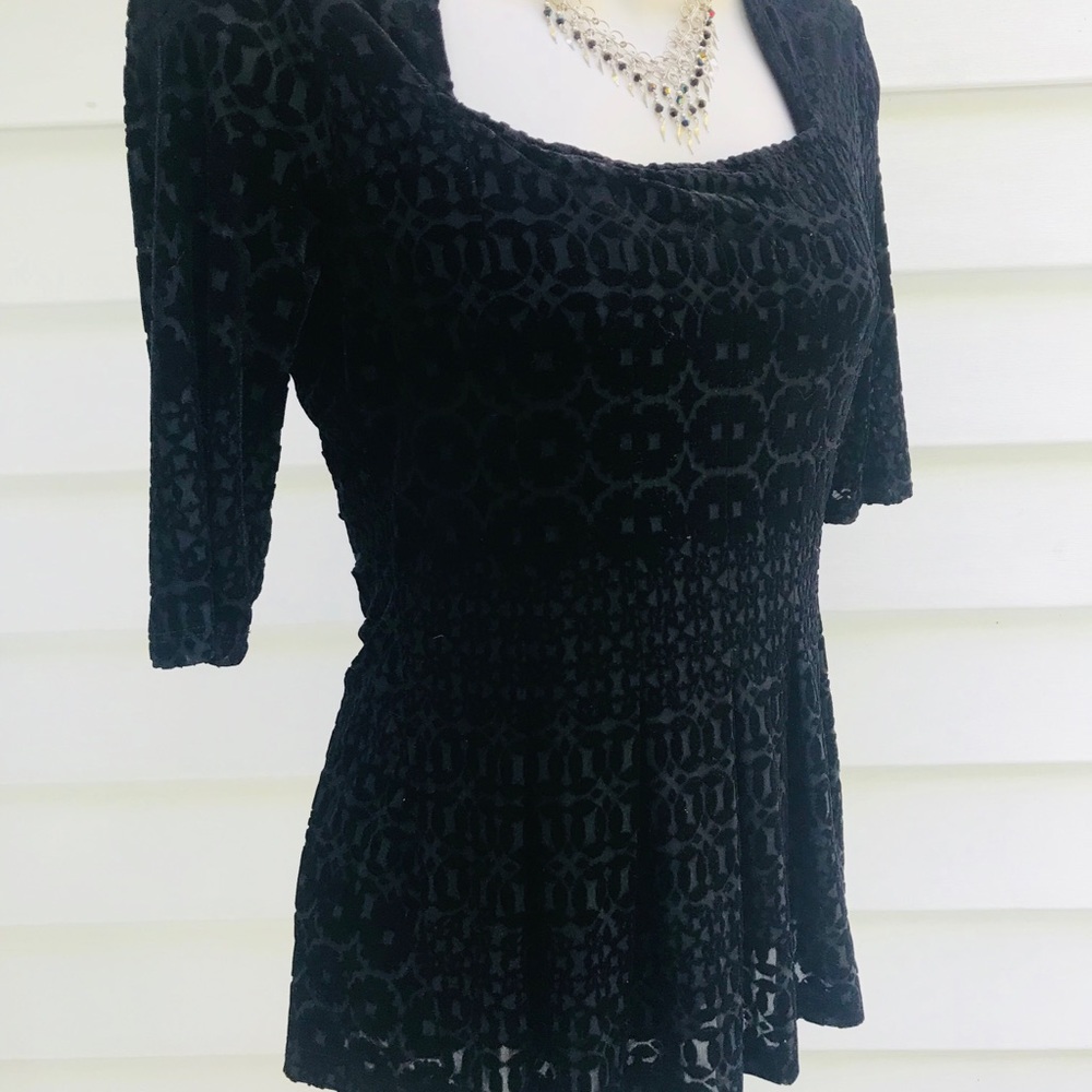 ‼️Anthro Meadow Rue Black Velvet Peplum Blouse